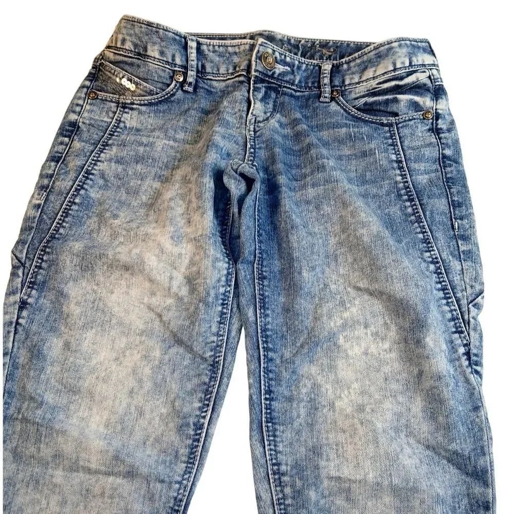 Express Womens Lightweight Distressed Embellished Blue Denim Jeans - Size 2